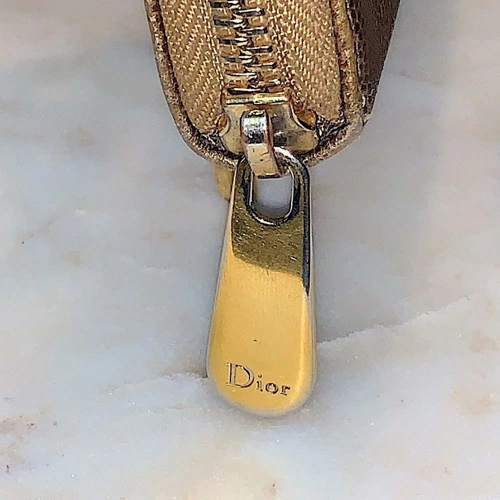 CHRISTIAN DIOR ZIPPY WALLET GOLD METALLIC MADE IN SPAIN